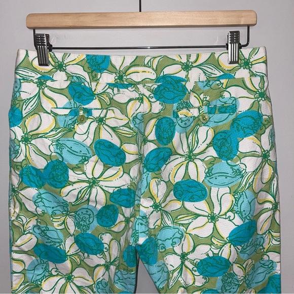 Lilly Pulitzer Pants Women’s Size 10 Green Blue Floral Cropped‎ Flare - Picture 6 of 7